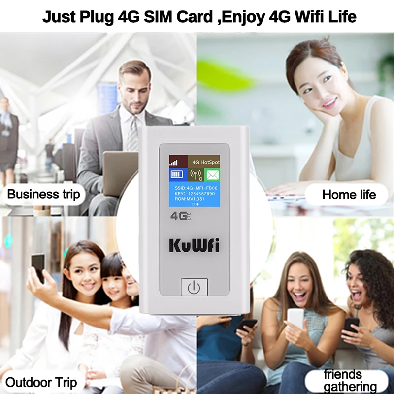 KuWFi 150 Мбит / с роутер wi fi сим картой Мобильное устройство точкой доступа Wi-Fi 5200 мАч