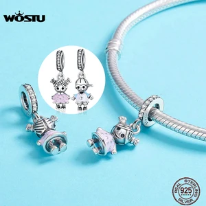Женский браслет WOSTU, из стерлингового серебра 925 пробы с подвеской для девочек и мальчиков, браслет с бусинами, ожерелье, сделай сам, ювелирных изделий, подарок для дочки CQC543
