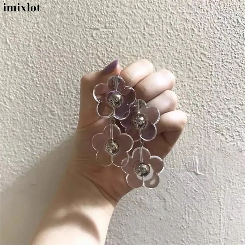

2021 Korea Fashion Harajuku Aesthetic Transparent Resin Acrylic Flower Long Tassel Drop Earring For Women Egirl Party Jewelry