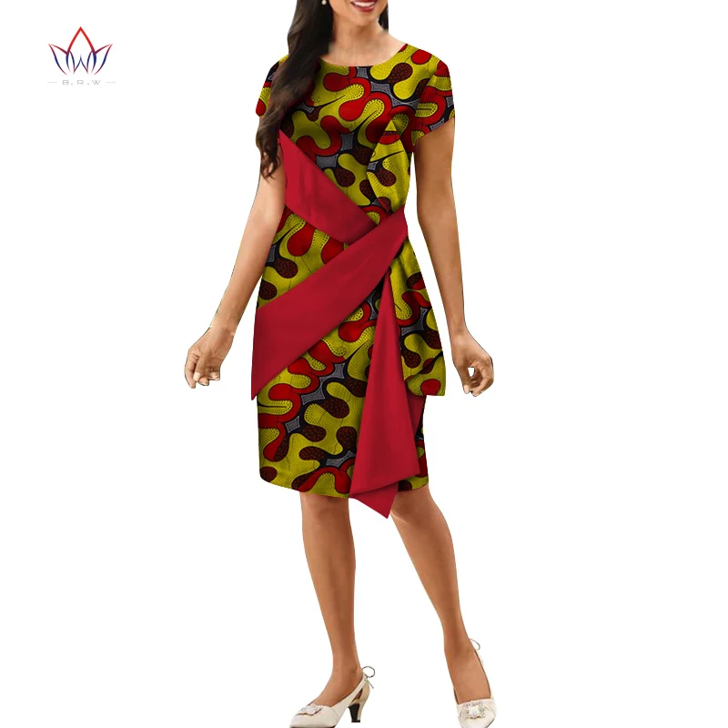 

Dashiki Summer African Dresses For Women Wax Ankara Knee-length Bazin Short Sleeve Print Dresses Sexy 6xl Ladies Clothes Wy5209