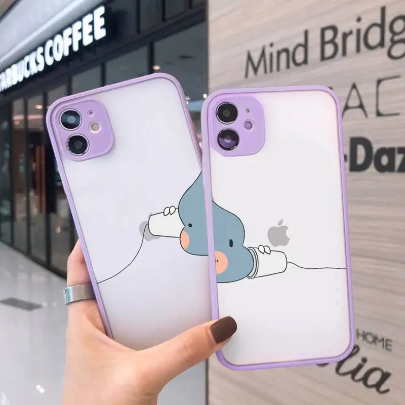 

Cute little dinosaur Phone Case For iPhone 12 11 Mini Pro XR XS Max 7 8 Plus X Matte transparent Purple Back Cover