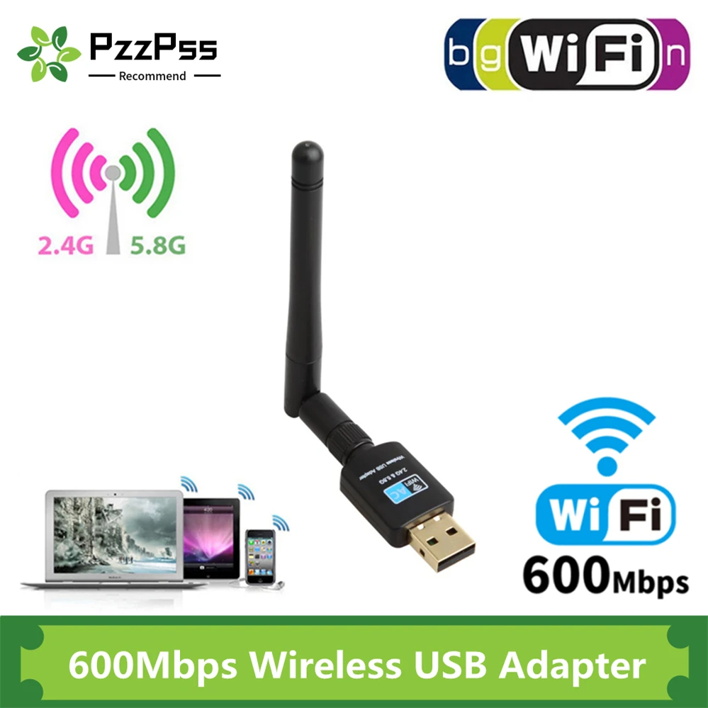 

USB Wi-Fi адаптер PzzPss, 600 Мбит/с, 5,8 + 2,4 ГГц