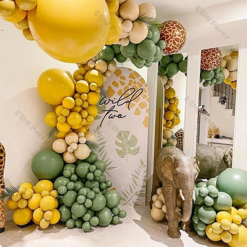 

185pcs Matte Lemon Dusty Green Balloons Garland DIY Birthday Party Decoration Animal Pattern Ballon Arch Kit Baby Shower Decor