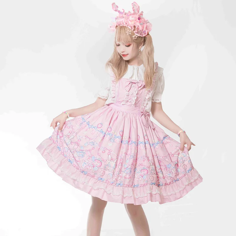 Летнее платье в японском стиле для косплея милый кролик Jsk Kawaii Lolita женщин чай