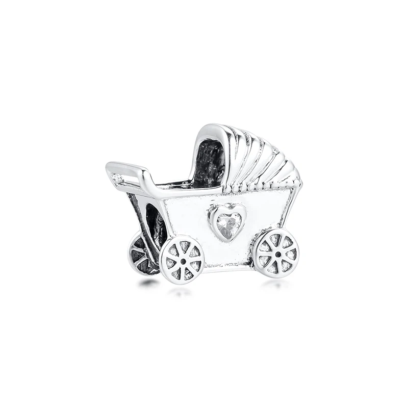 

Fits Pandora Bracelets 925 Sterling Silver Clear CZ Baby Pram Charms Beads DIY Jewelry Making Gift for Women Wholesale