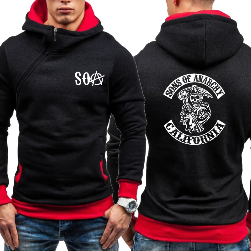 Мужская Флисовая Толстовка SOA Sons of anarchy теплая кофта на молнии с принтом черепа