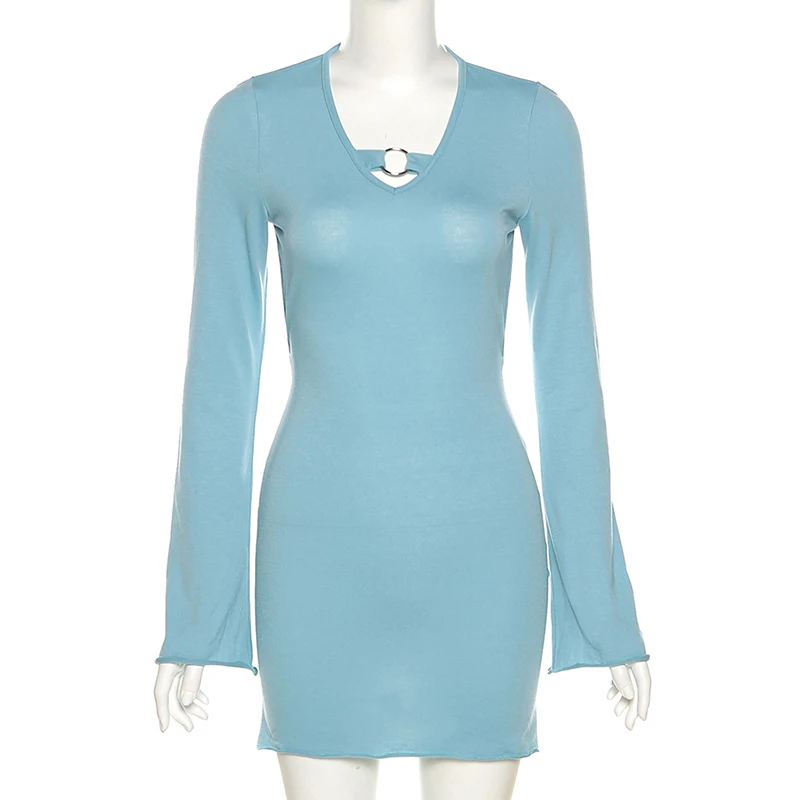 

Gitana 2021 Summer Sexy V Neck Backless Bandage Mini Dress Women Flare Sleeve Skinny Elegant Fashion Outfits Dresses Robe