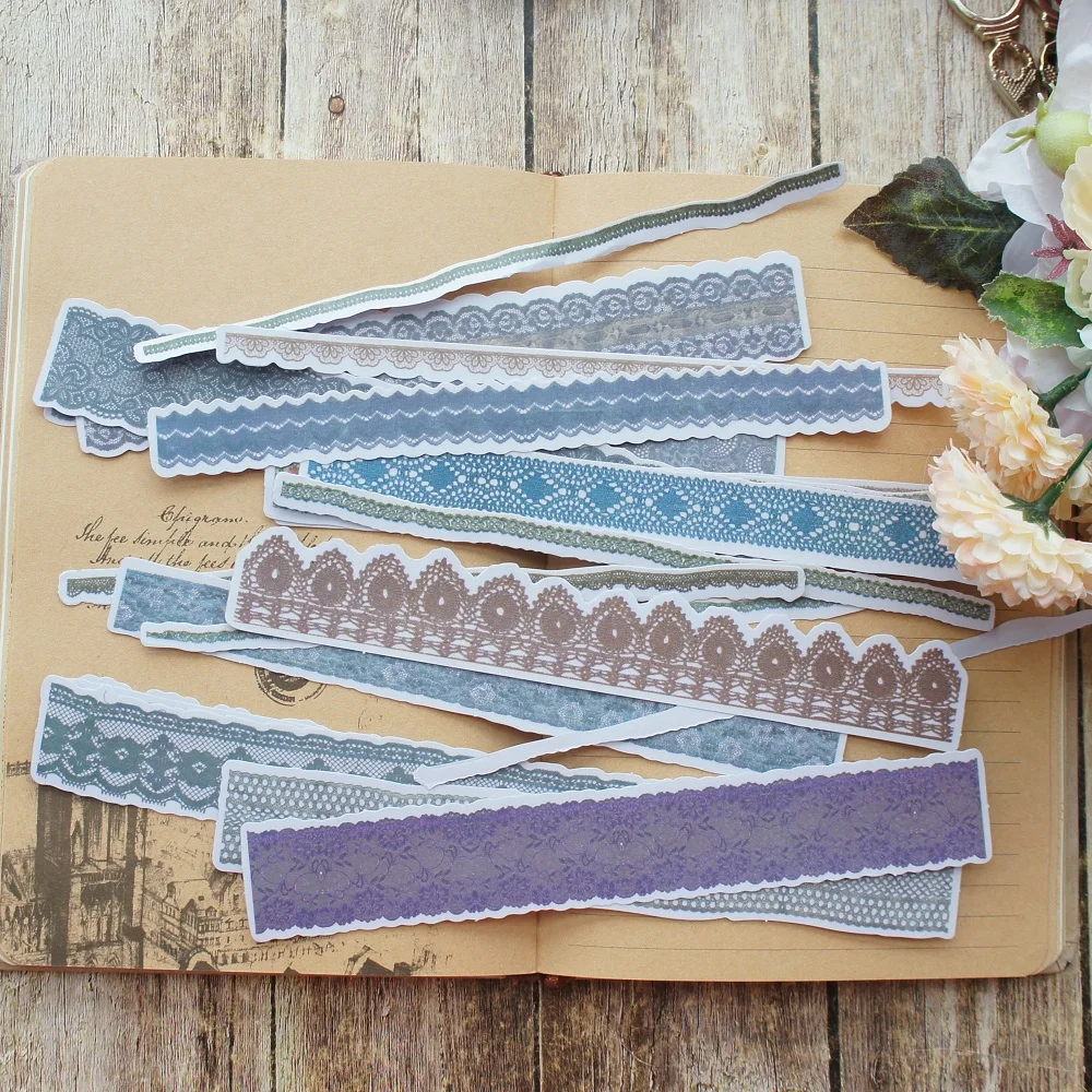 

18 Sheet Cloth Theme Blue Green Lace Paper Sticker Design AS Gift Tag Gift Seal Decoration Scrapbooking DIY Sticker