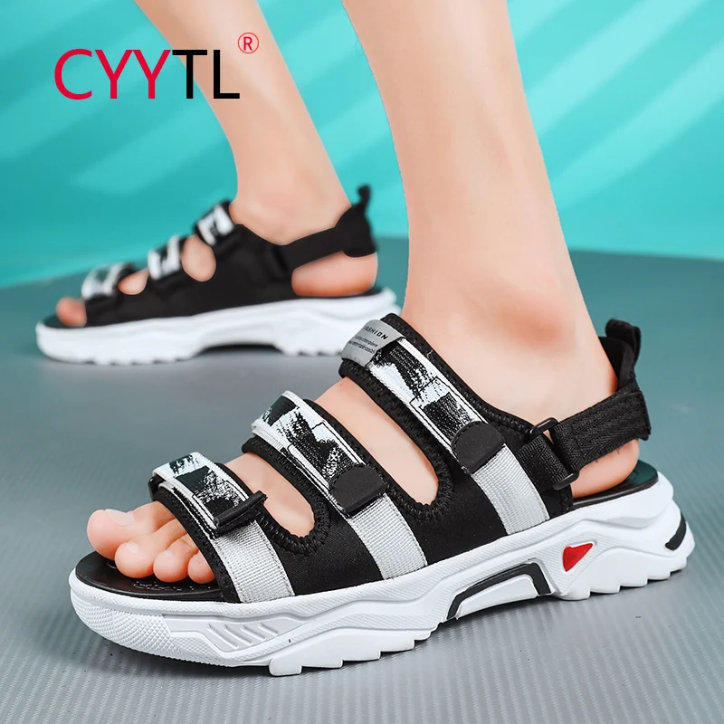 

CYYTL Summer Men Thick Sole Platform Non-Slip Wedge Sandals Beach Slippers Increasing 4cm Strap Fashion Youth Boys Shoes