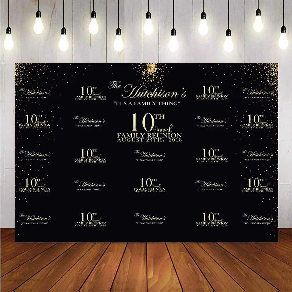 

Family reunion party backdrop 10th birthday theme background for photo studio black glitter reunion party decoration supplies