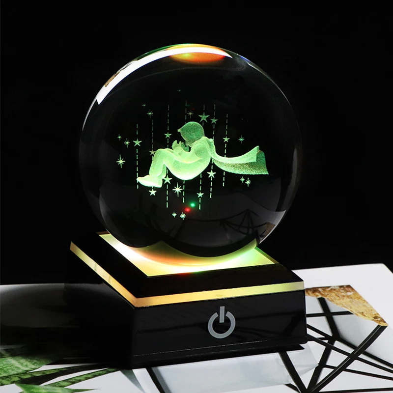 

6/8 см 3D K9 хрустальный шар, лазерная гравировка, миниатюрный маленький человек, принц, фигриновый шар со светодиодными фотоорнаментами