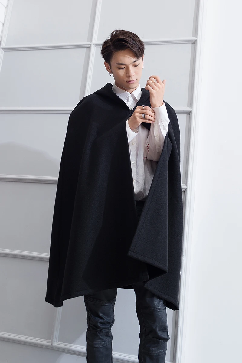 

Overcoat Men Trench Clothing Woolen Men's Long Section Korean Version Loose Hooded Cape Cloak Shawl Versatile Coat