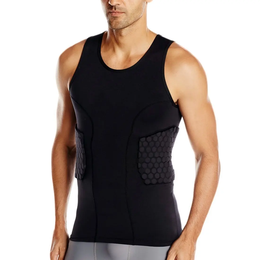Men's Rib Protector Padded Vest Compression Shirt Training with 3-Pad for Football Soccer Basketball Hockey Protective Gear | Спорт и