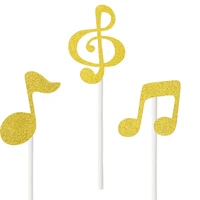 6pcslot gold silver musical note cake topper cake flag kid birthday party cake decor celebrating music competition party supply