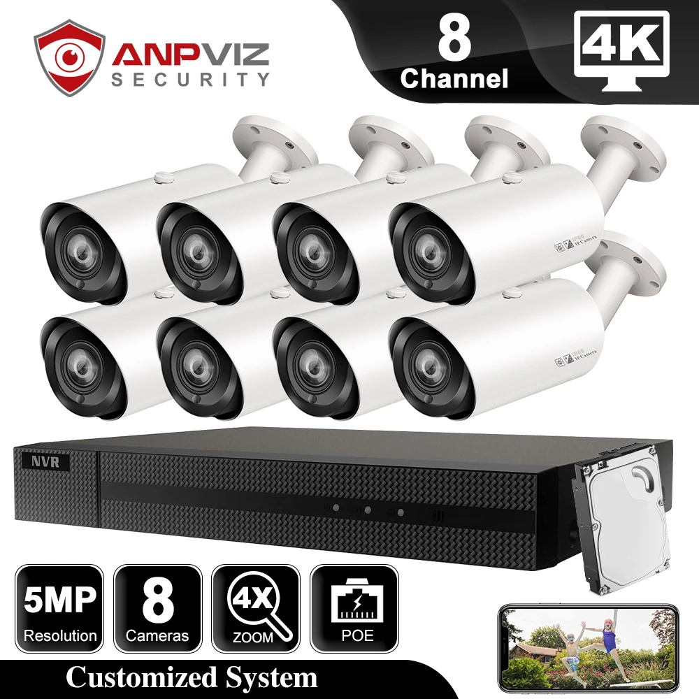 

Anpviz 8CH NVR 5MP IP Camera Security System Audio Night Vision H.265 4Pcs POE Outdoor Camera Support 4X Zoom CCTV Kit P2P