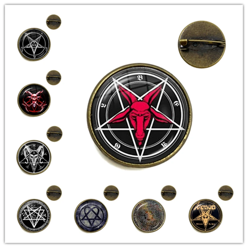 

New Supernatural Pentagram Glass Dome Brooch Gothic Pendant Satanism Evil Occult Pentacle Jewelry Pagan Charm Gift For Friends