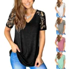 Женский комплект из двух предметов, кружевная свободная футболка с V-образным вырезом, туника, лето размера плюс