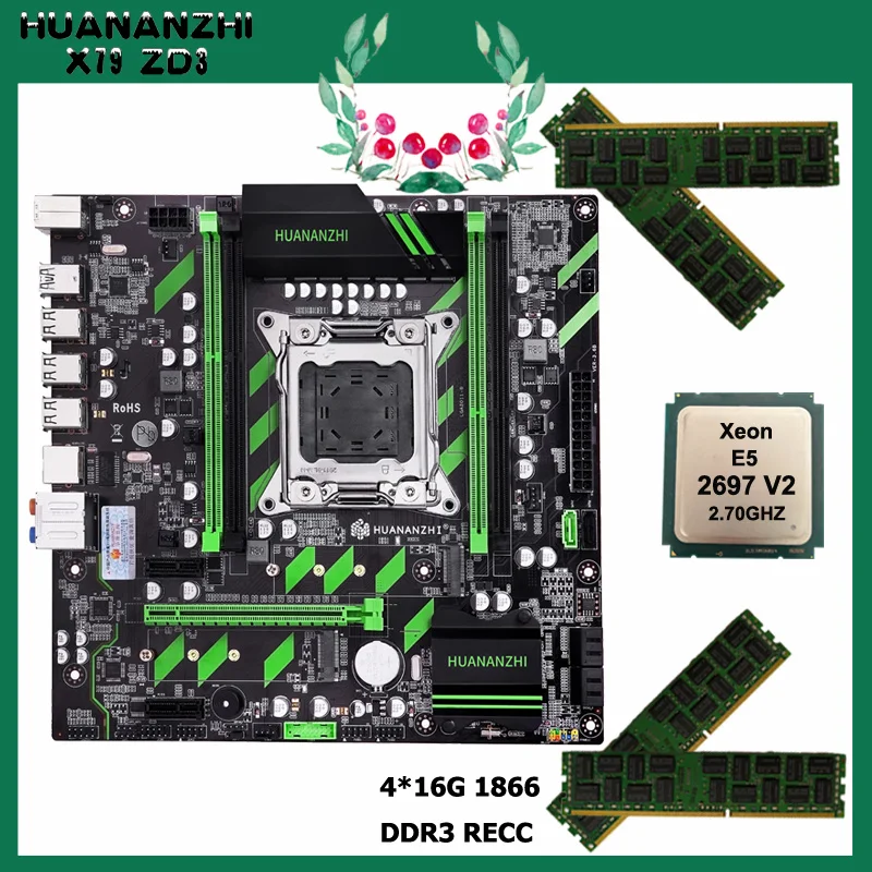HUANANZHI X79 ZD3 материнская плата с Оперативная память 64G(4*16G) 1866 ECC REG Процессор Ксеон E5