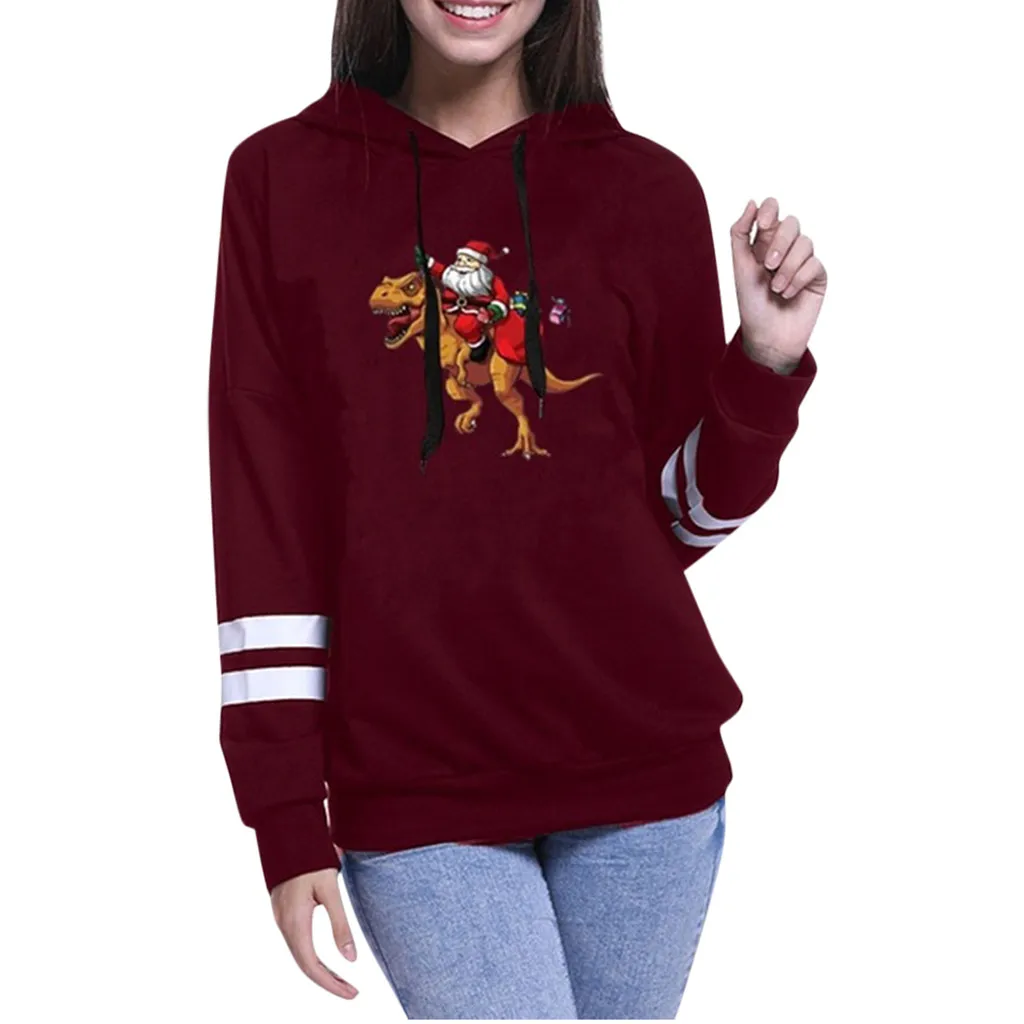 Женская Полосатая Толстовка с длинным рукавом и рождественским принтом свитер