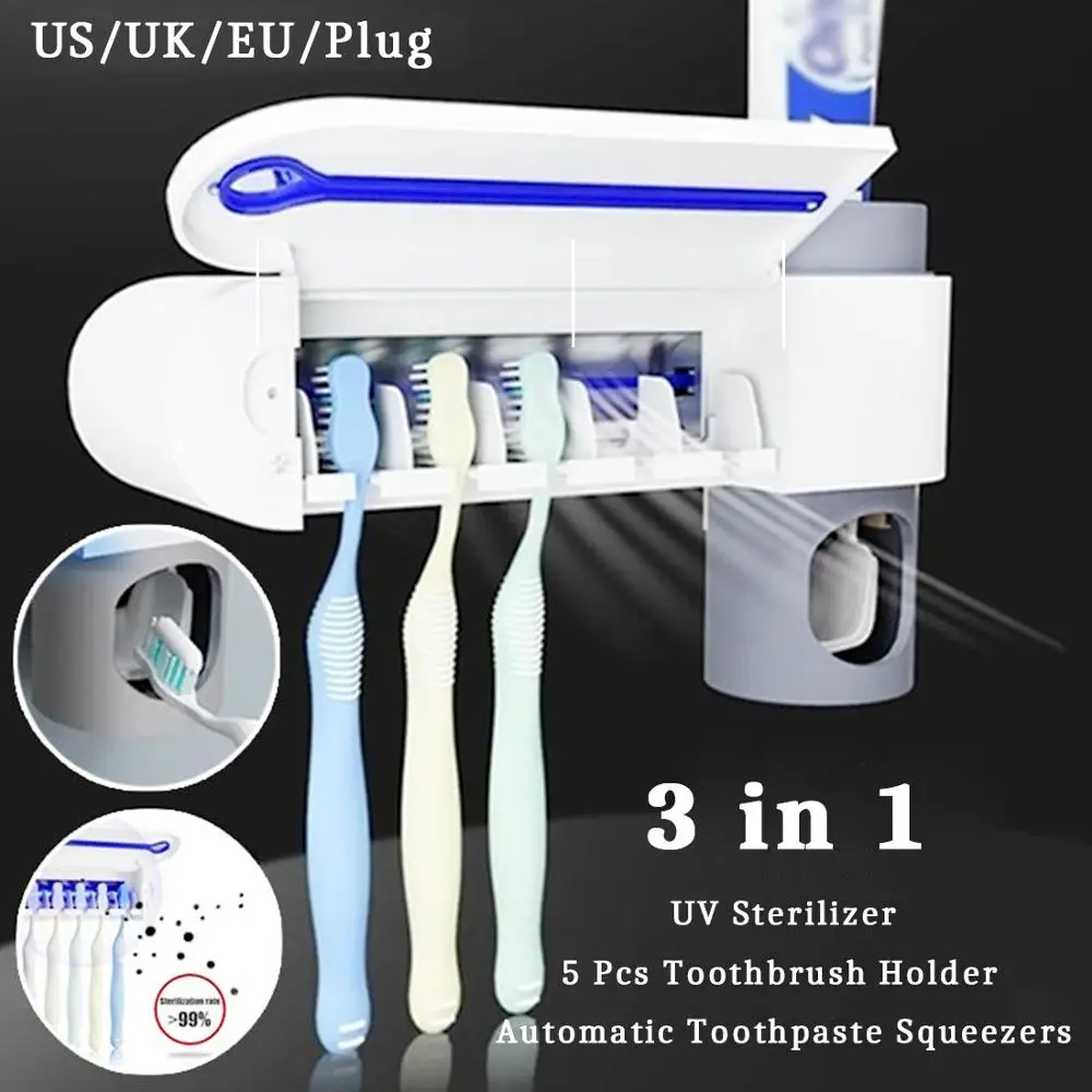 

3 In 1 UV Toothbrush Sterilizer Toothbrush Holder Automatic Toothpaste Dispenser Sterilizer Toothbrush Holder Home Bathroom Set
