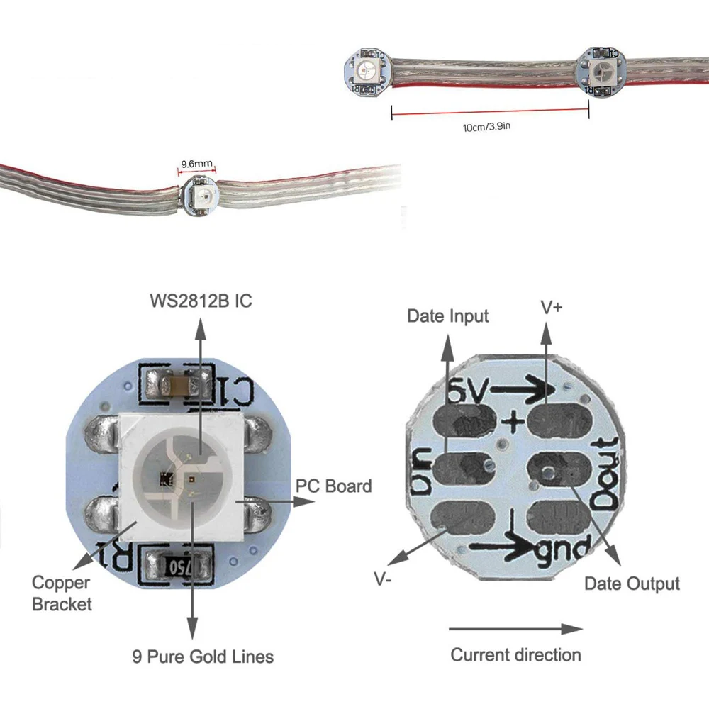 50 pixel Pre-soldered WS2812B Addressable RGB led strip module nodes With 10cm wire WS2812 IC 5V | Освещение