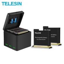 TELESIN 2 Pack Battery + 3 Slots Battery Smart Charger 2 TF Card Storage Box for DJI Osmo Action Camera Accessories