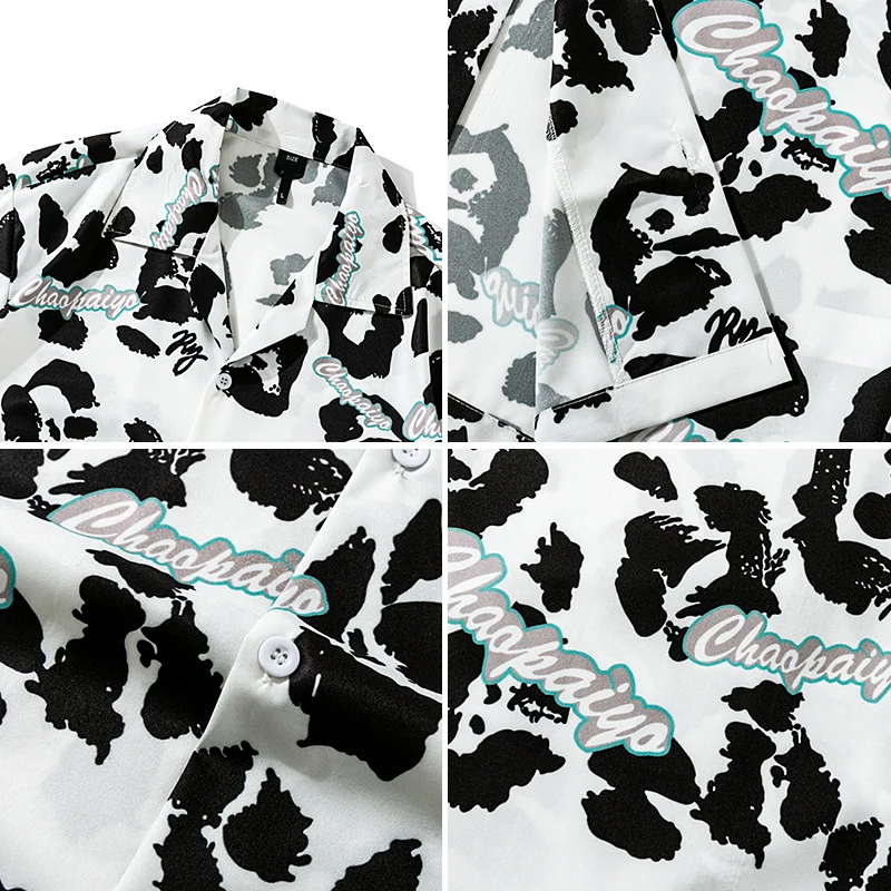 

Hip-Hop Style Women's Shirt Cow Pattern Women's Clothing Harajuku Loose Blouses Streetwear Fashion Summer 2021 Clothes Female