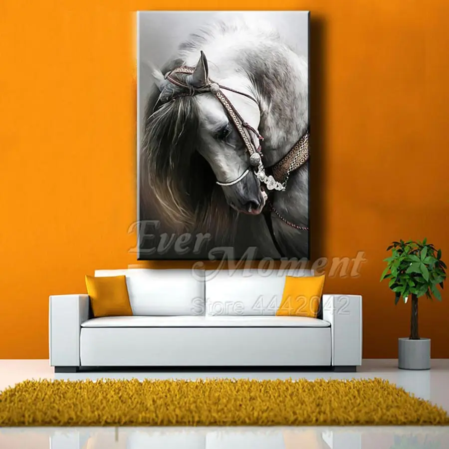 Когда-либо в настоящий момент 5D DIY алмазная живопись Белая лошадь Фото Мозаика