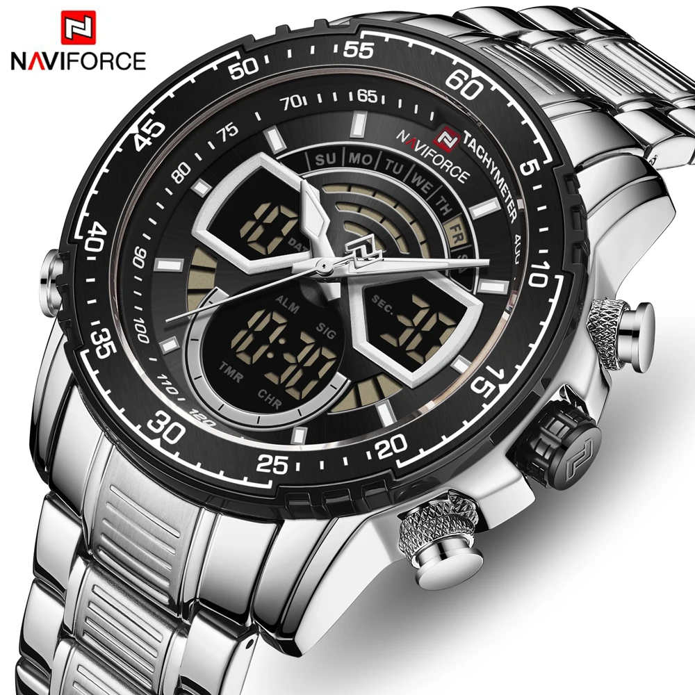

NAVIFORCE Top Brand Luxury Men Dual Display Watch Fashion Stainless Steel Military Sport Waterproof Wristwatch Relogio Masculino