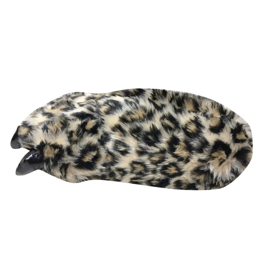 Модная зимняя обувь из хлопка с леопардовым принтом женские тапочки без шнуровки