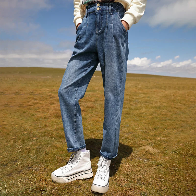 

Женские джинсы SHZQ с завышенной талией, новая модель сезона осень-зима 2021