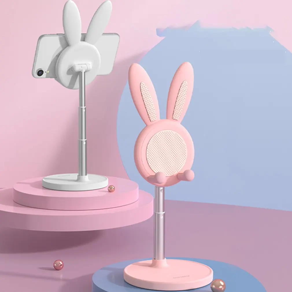 

Cute Rabbit With Adjustable Stand Portable Phone Lift Stand Desktop Phone Holder Rabbit Fur Desktop Rack