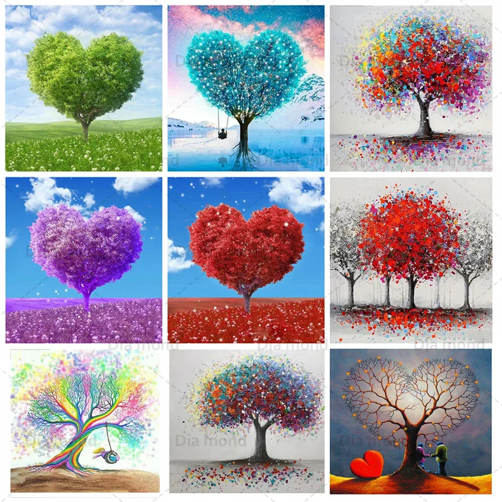 

Romantic Wedding Decor Diamond Painting Diy Love Heart Tree Mosaic Art Landscape Embroidery Cross Stitch Wall Art Craft Kit