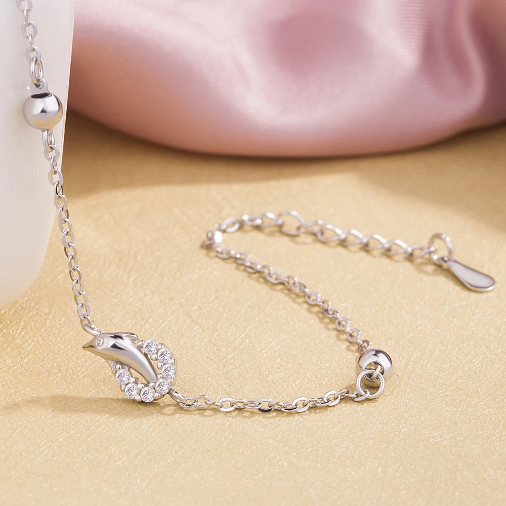 Женский браслет с дельфином из серебра 100% пробы | Украшения и аксессуары