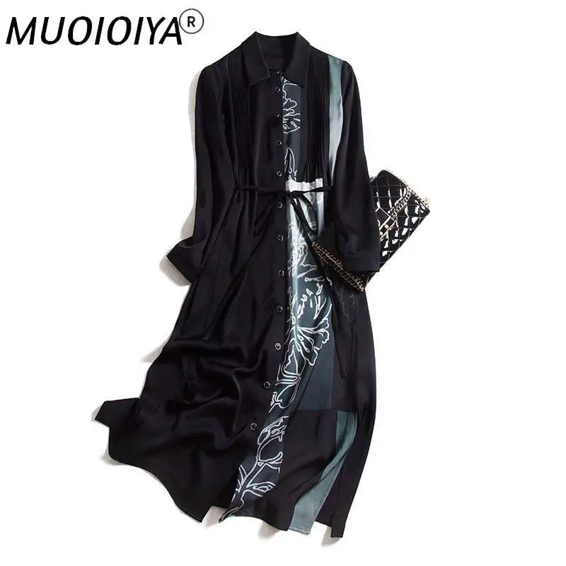 

Женское шелковое платье-рубашка, элегантное платье с длинным рукавом и цветочным принтом, весна-осень 2022