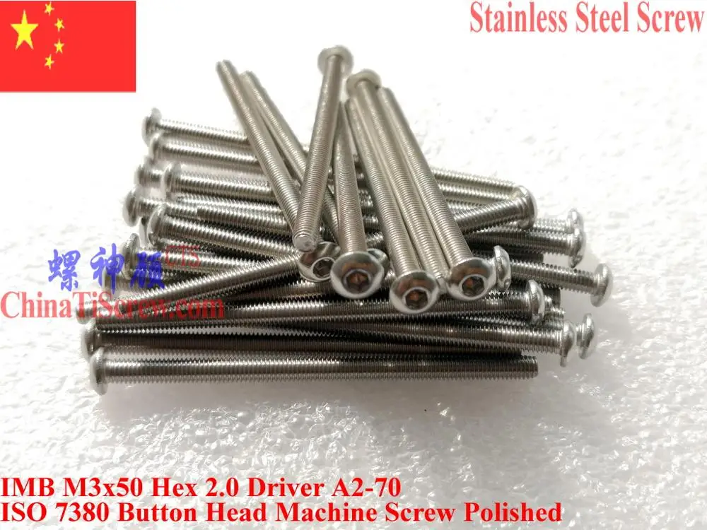 

ISO 7380 Stainless Steel M3 screws M3x50 Button Head Hex 2.0 Driver A2-70 Polished 50 pcs QCTI Screw