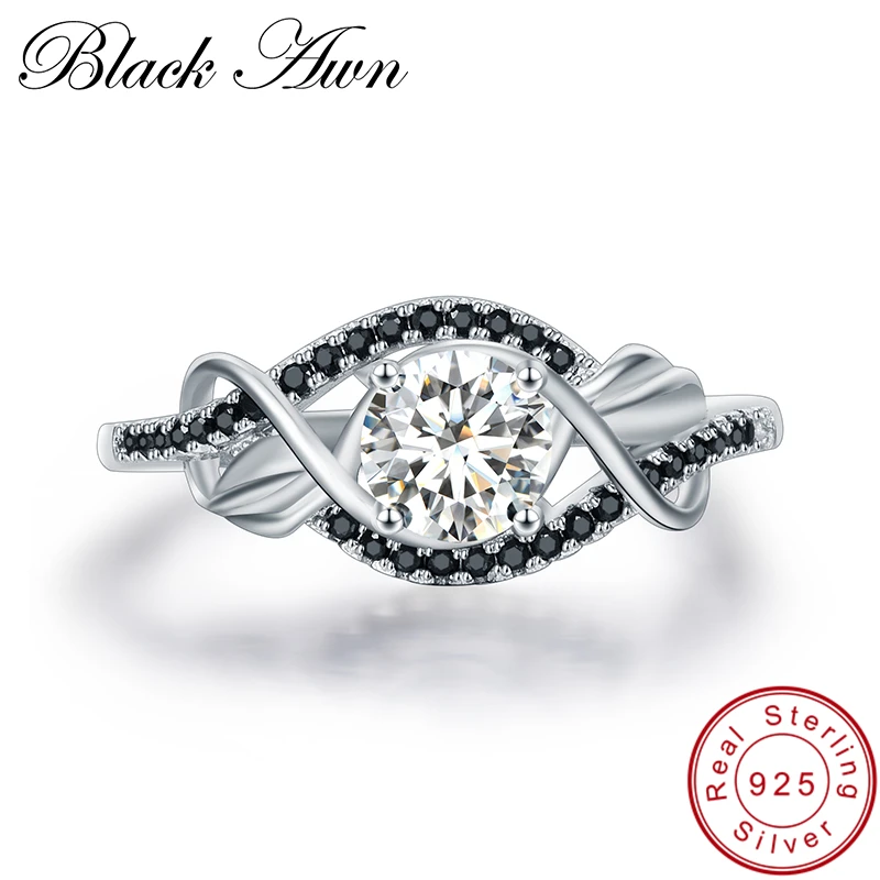 Женское кольцо с черным камнем [BLACK AWN] свадебное украшение из 100% серебра 925 пробы и
