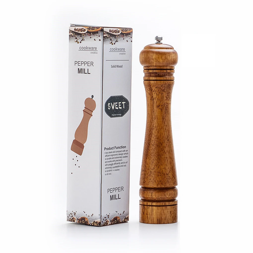 

2pcs 5" Manual Pepper Grinder Oak Wood Salt And Pepper Mill Multi-purpose Cruet Kitchen Tool With Ceramic Grinder
