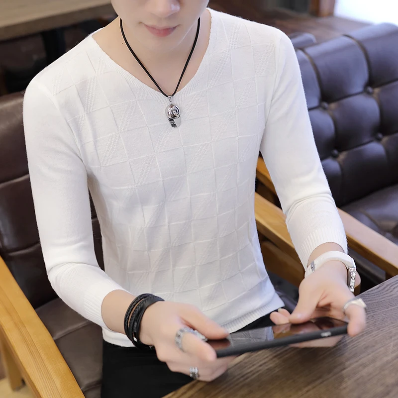 Мужской вязаный пуловер кашемировый Повседневный тонкий свитер с v образным