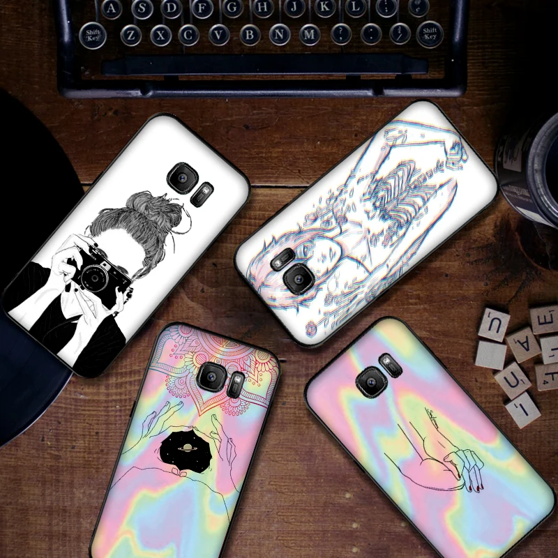 Для samsung S6 S7 Edge чехол для телефона черный и белый эскиз S8 S9 S10 PLUS мягкий TPU NOTE M10 20 30