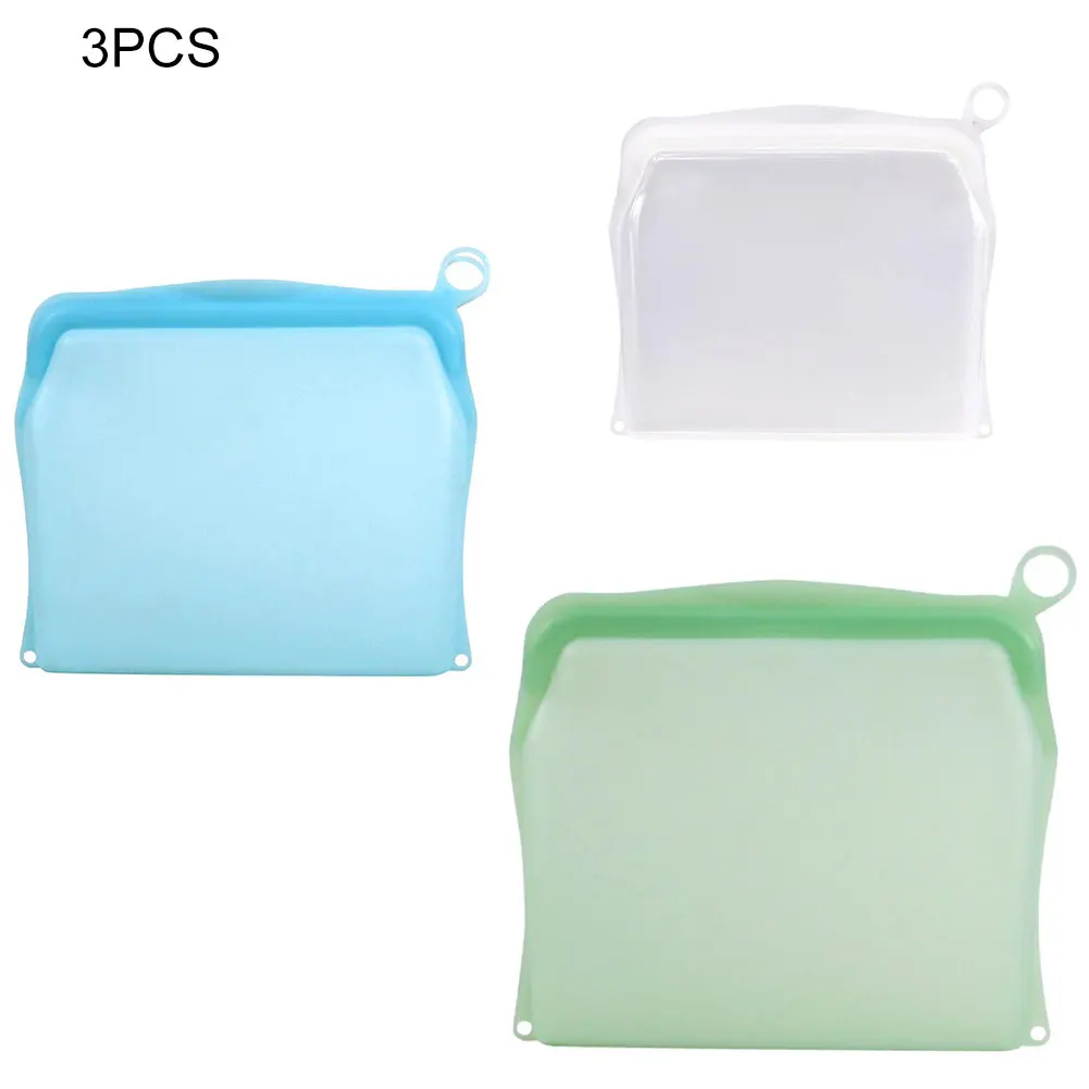 

3PCS Silicone Food Bag Leakproof Food Grade Reusable Clear Sous Vide Storage Bag With Large Caliber And Double Zipper Design