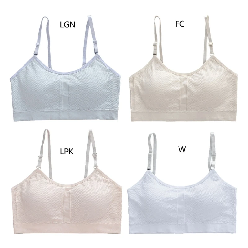 

Women Girls Sports Traning Bra Underwear Spaghetti Strap Wirefree Padded Bralette Solid Color Student Puberty Camisole