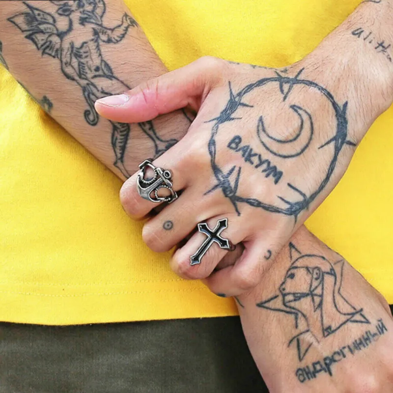 

Men's European and American Retro Cool Hip-hop Fashion Cross Ring Female Drip Punk Index Finger Ring Hand Jewelry