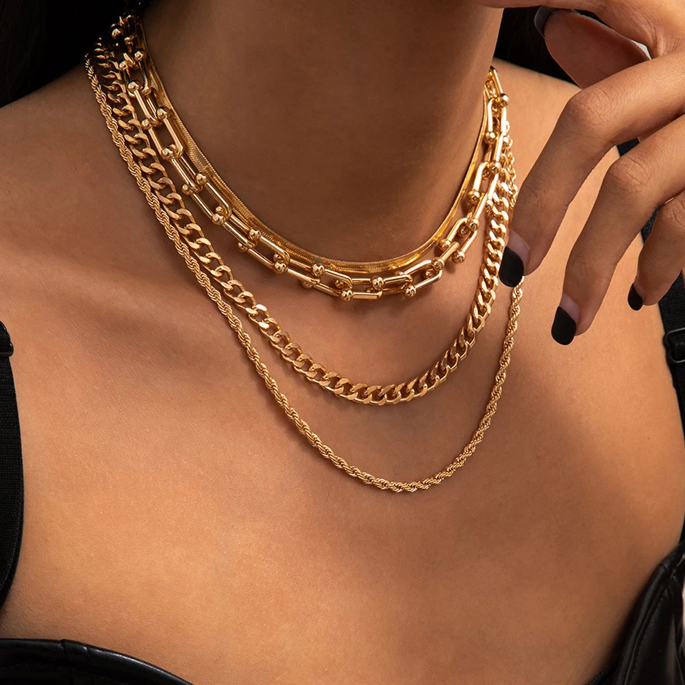 

Layered Necklaces for Women Gold Silver Chunky Thick Herringbone Choker Twist Rope Cuban Chain Link Layering Necklace Jewelry