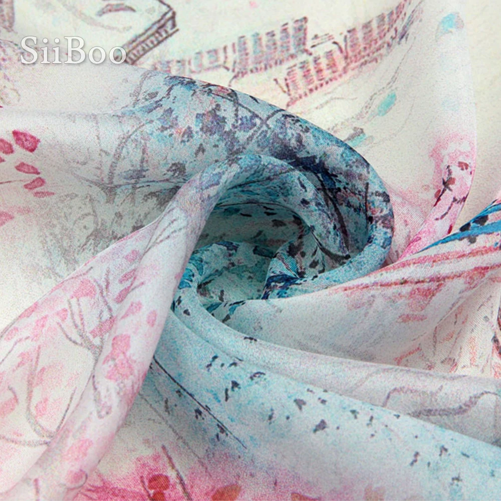 Китайский стиль Печать 100% натуральный шелк шифон ткань одежда для платья чистый