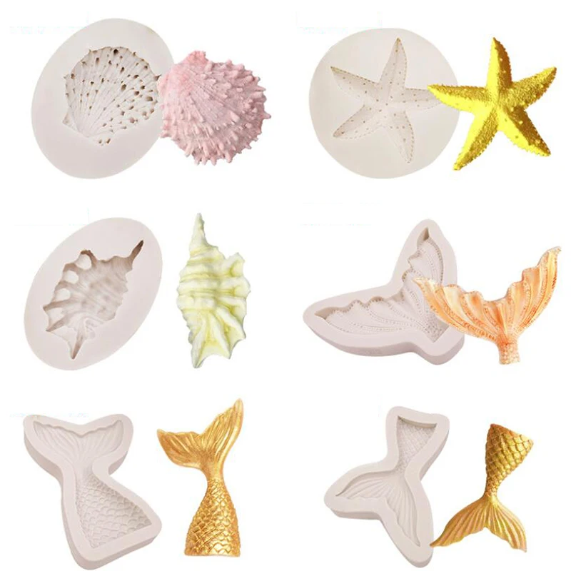 

3D Mermaid Tail Shell Starfish Marine Life Silicone Mold Fondant Cake Decor Baking Mould Kitchen Stuff New
