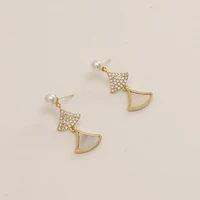 s925 silver ear needle stud earrings natural mother shell fanwith zircon brass 14kreal gold korea jewelry for women hyacinth