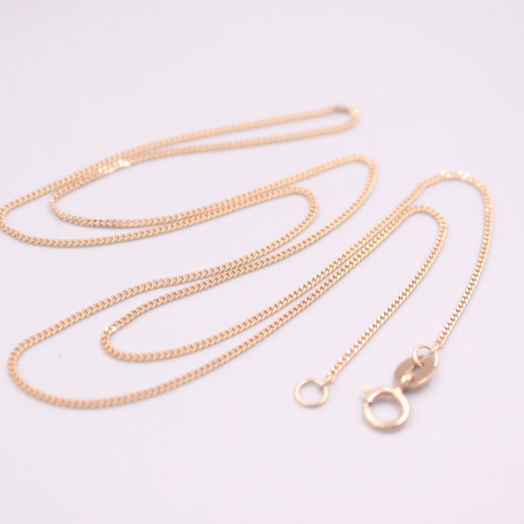 

Au750 Real 18K Rose Gold Chain Neckalce For Women Female 1.0mm Red Curb Link Choker Gold Necklace 17''L Gift