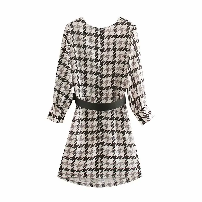 Женское модное платье с узором &quotгусиная лапка&quot v-образный вырез длинный рукав