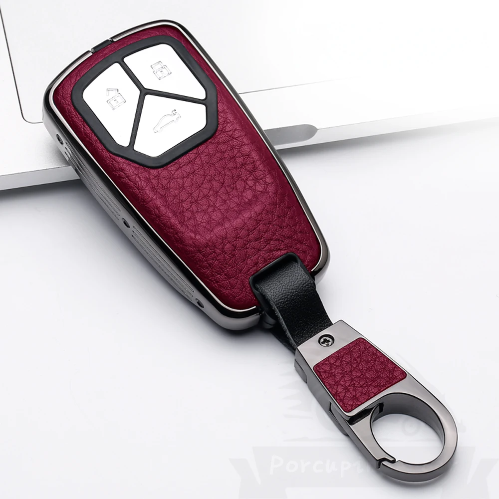 

Leather alloy Key Cover Key Case for Audi New A4 A5 A6 Q7 2017-2018 Auto Accessories Car Styling